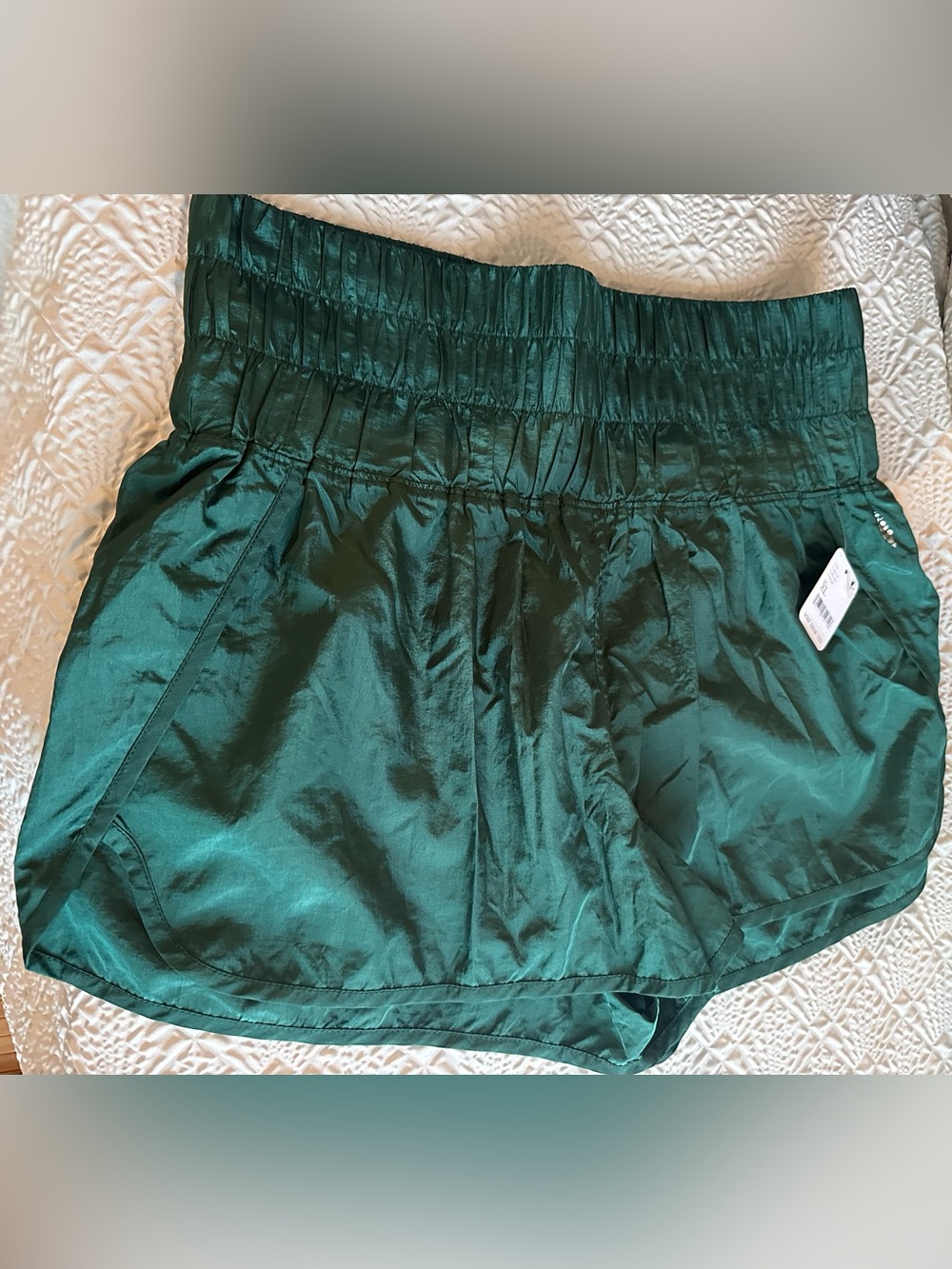 FP Movement by Free People Deep Green Smocked Waist Athletic Shorts - Picture 6 of 12